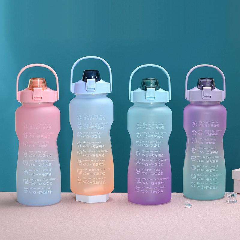 2L Large-Capacity Sports Water Cup Outdoor Drop-Proof Portable Straw Water Bottle(Blue Purple Gra...