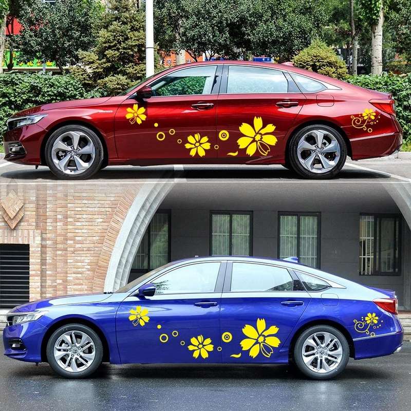 2 PCS/Set D-510 Flowers Pattern Car Modified Decorative Sticker(Yellow)