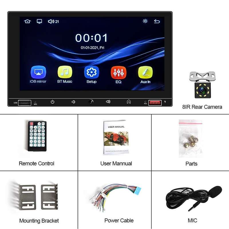 A2916 7 inch Dual-spindle Universal MP5 Car Carplay MP4 Player, Style: Standard+8 Light Camera