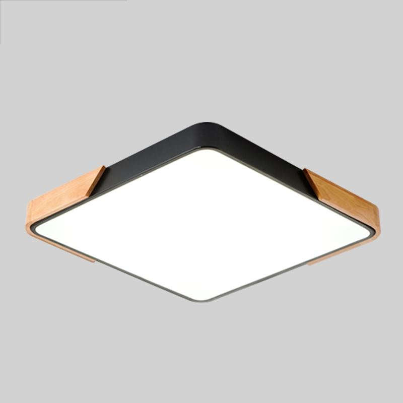 Wood Macaron LED Square Ceiling Lamp, 3-Colors Light, Size:30cm(Black)