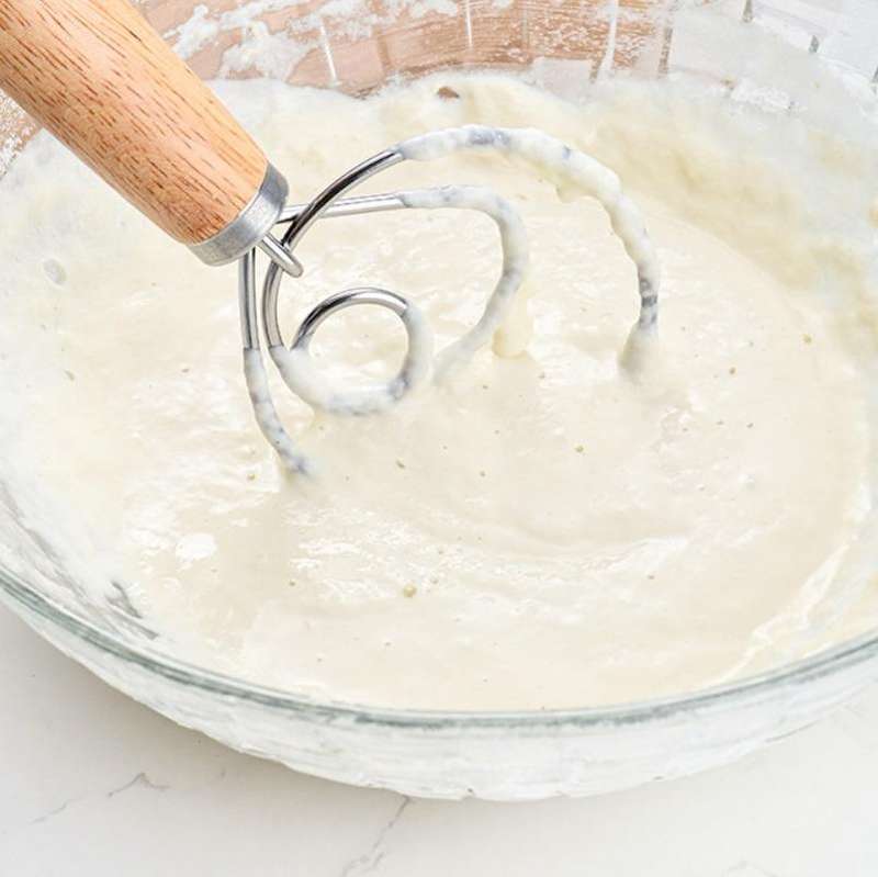 2 PCS 13 Inch Oak Handle Flour Mixer Dough Stainless Steel Mixing Rod Coil Whisk Double Circle Ag...