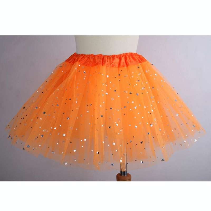 Girls Stars Sequins Mesh Tutu Skirt Costumes, Size:One Size(Black)
