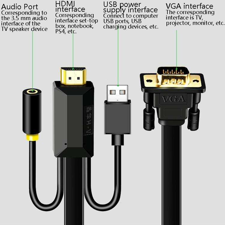 5m JH HV10 1080P HDMI to VGA Cable Projector TV Box Computer Notebook Industrial Display Adapter ...