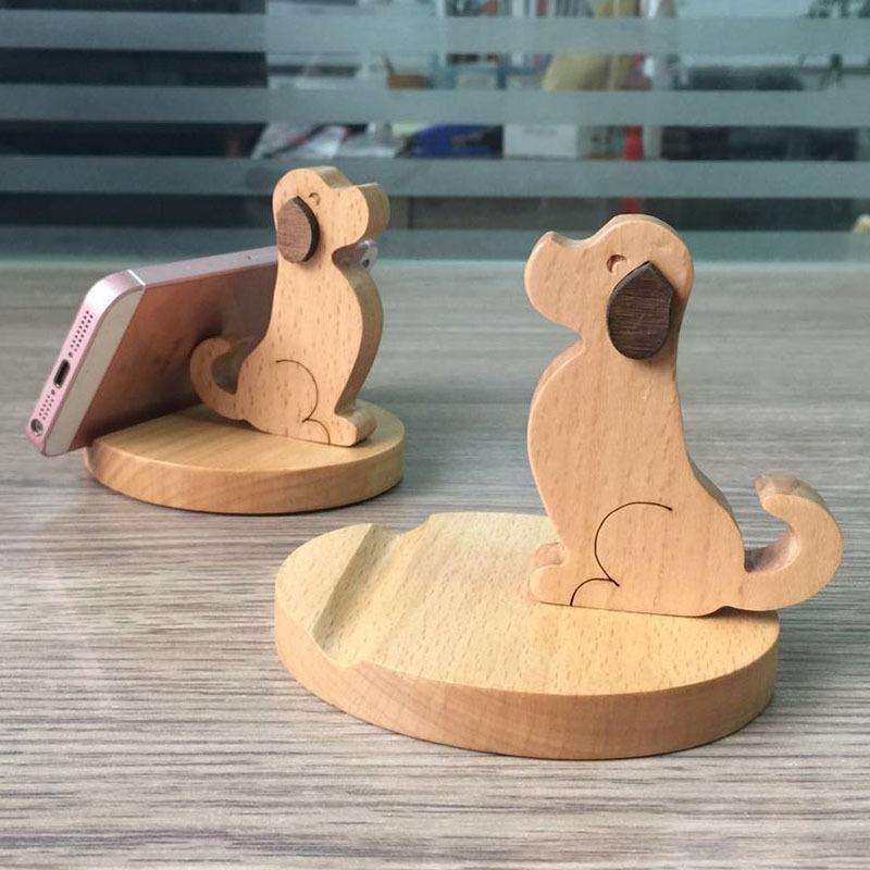 Wooden Mobile Phone Bracket Beech Lazy Mobile Phone Holder,Style: Golden Retriever