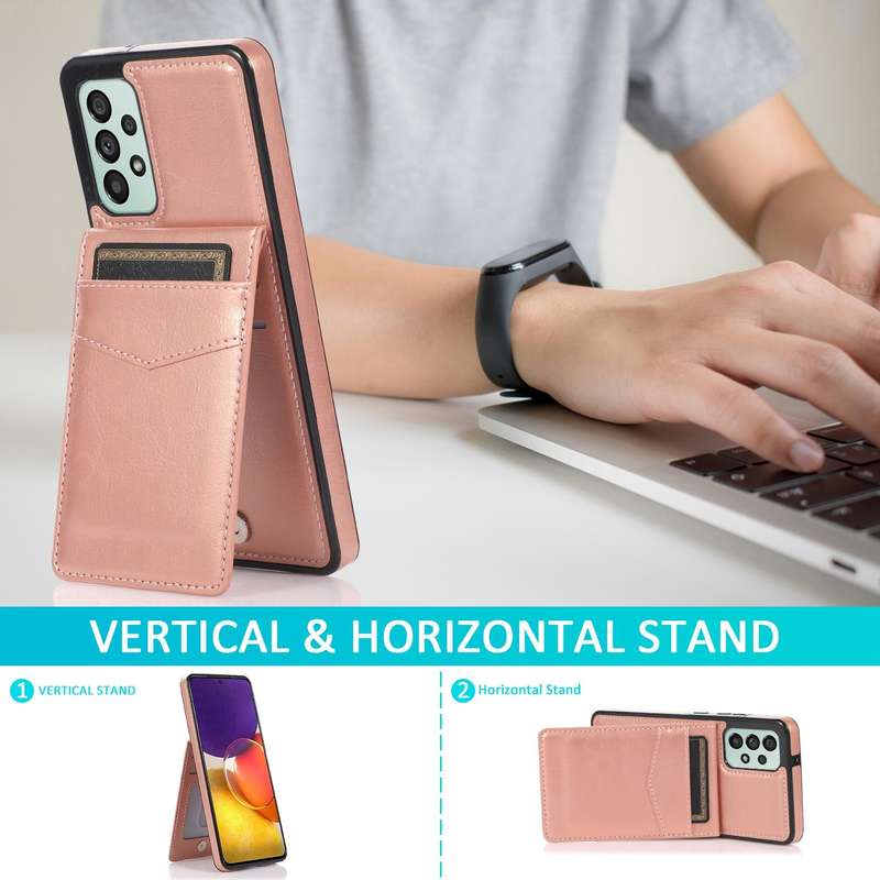 For Samsung Galaxy A33 5G Solid Color PC + TPU Protective Case with Holder & Card Slots(Rose Gold)