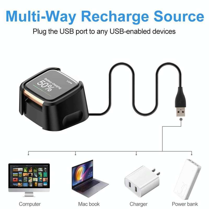 For Fitbit Versa 2 Charger Charging Dock Base Stand Holder with 1m Charging Cable(Black)