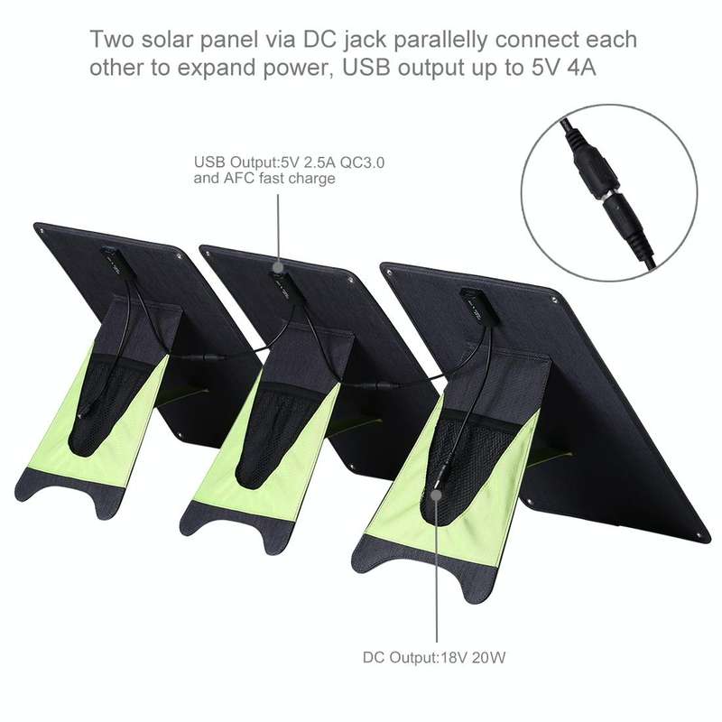 HAWEEL 3 PCS 20W Monocrystalline Silicon Solar Power Panel Charger, with USB Port & Holder & Tige...