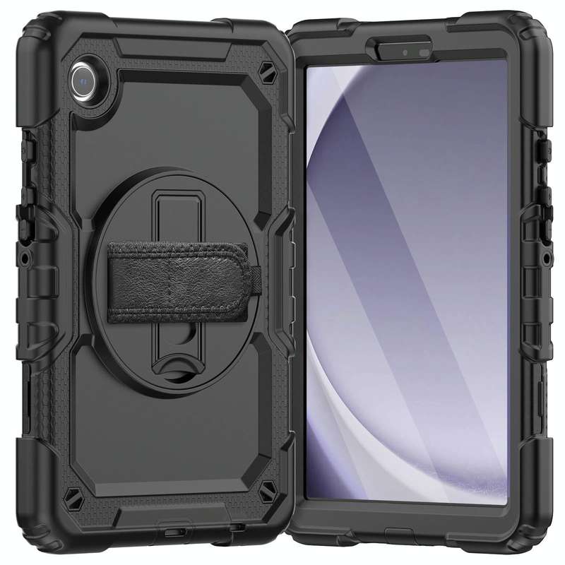 For Samsung Galaxy Tab A9 Silicone + PC Tablet Case with Shoulder Strap(Black)