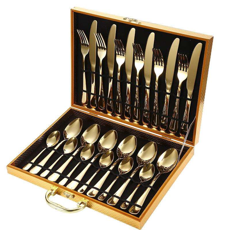 24pcs/set Boxed Stainless Steel Cutlery Knife, Fork and Spoon Cutlery Set, Specification: Gold