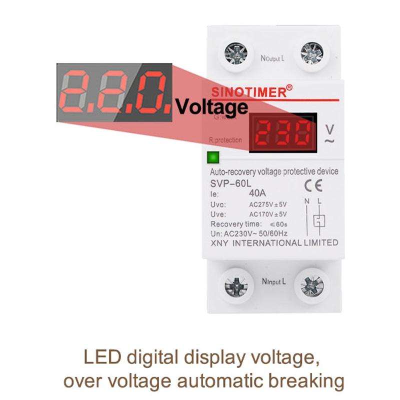 SINOTIMER 220V LED Digital Display Delay Automatic Reset Under-voltage Protector(SVP-60L)