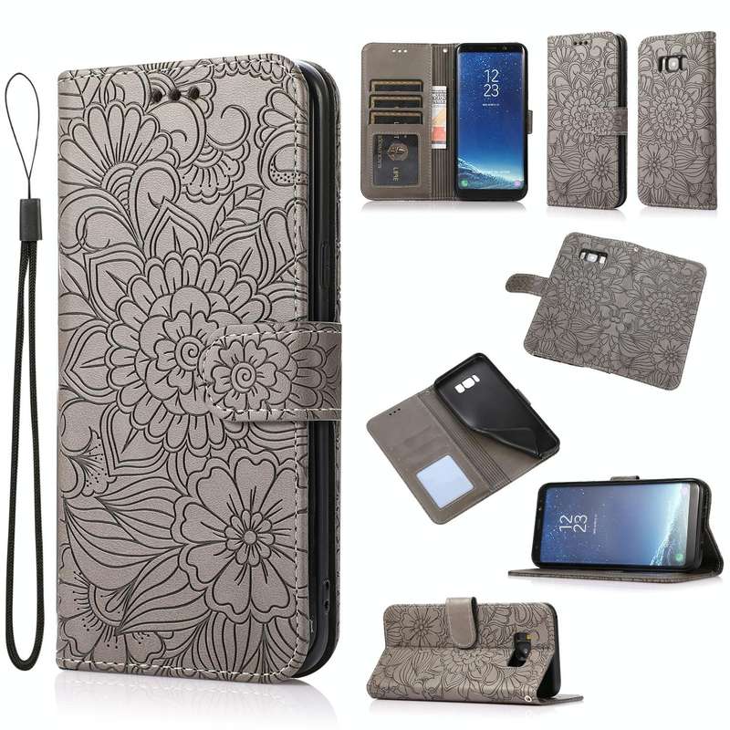 For Samsung Galaxy S8+ Skin Feel Embossed Sunflower Horizontal Flip Leather Case with Holder & Ca...