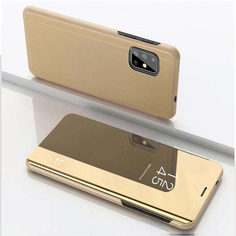 For Samsung Galaxy A71 5G Plated Mirror Horizontal Flip Leather Case with Holder(Gold)