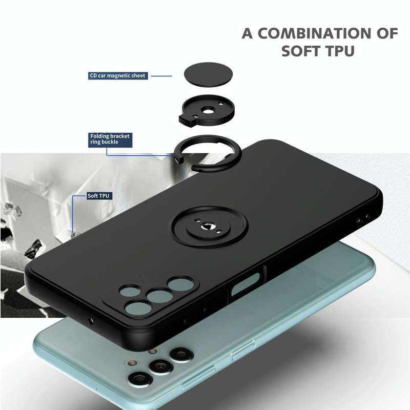 Ring Kickstand Silicone Phone Case For Samsung Galaxy A14 5G(Black)