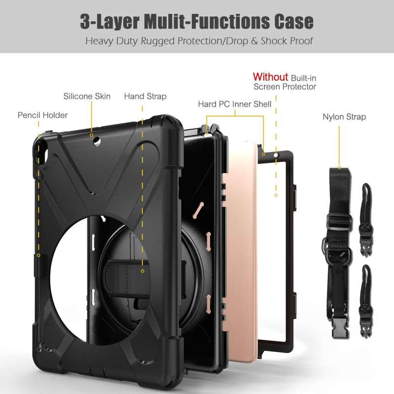 For iPad Pro 10.5 360 Degree Rotation Silicone Protective Cover with Holder & Hand Strap & Long S...
