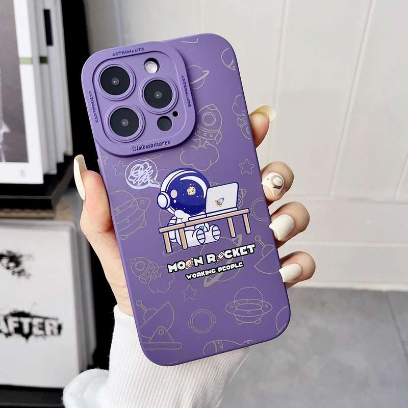 For iPhone XR Liquid Silicone Astronaut Pattern Phone Case(Dark Purple)