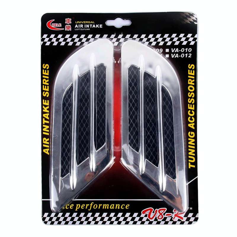 2 PCS Euro Style Plastic Decorative Air Flow Intake Turbo Bonnet Hood Side Vent Grille Cover With...