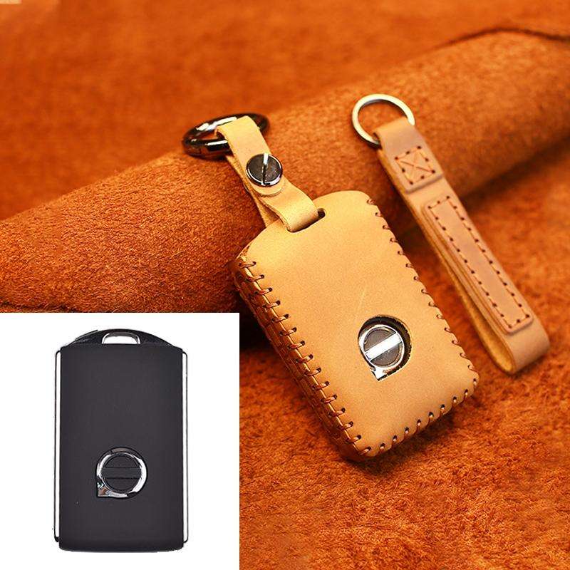 For Volvo Single Slit Style Car Cowhide Leather Key Protective Cover Key Case (Brown)