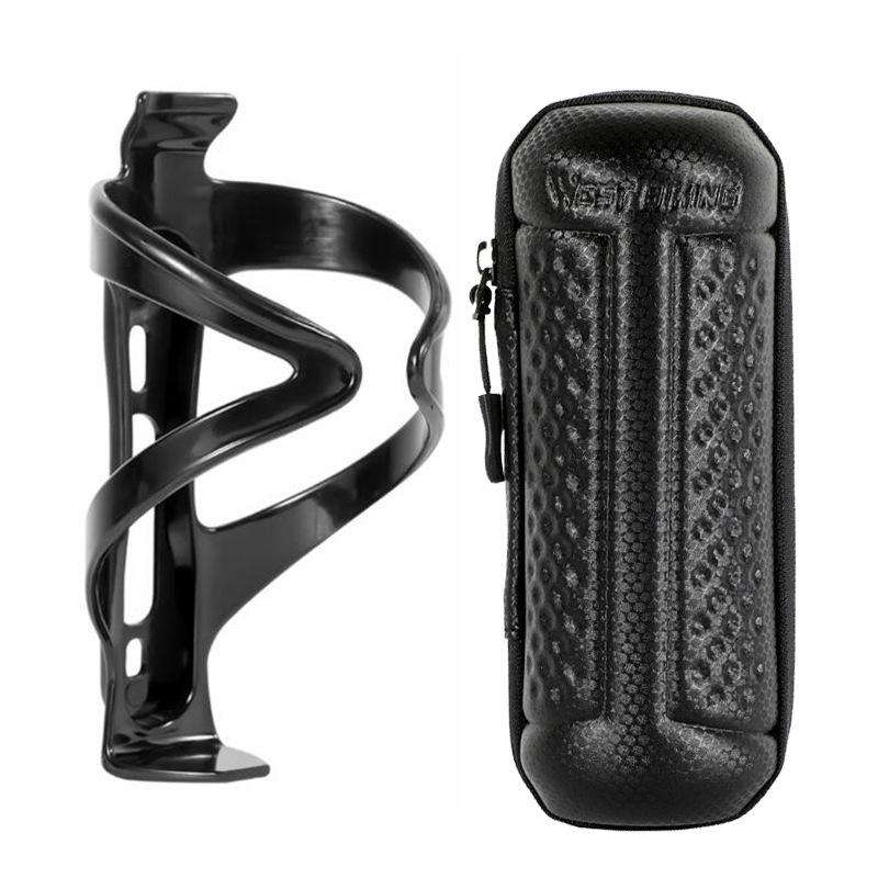 WEST BIKING 1.2L Bicycle EVA Hard Shell Water Bottle Bag With Bottle Cage(Rack+B Frosted Black)