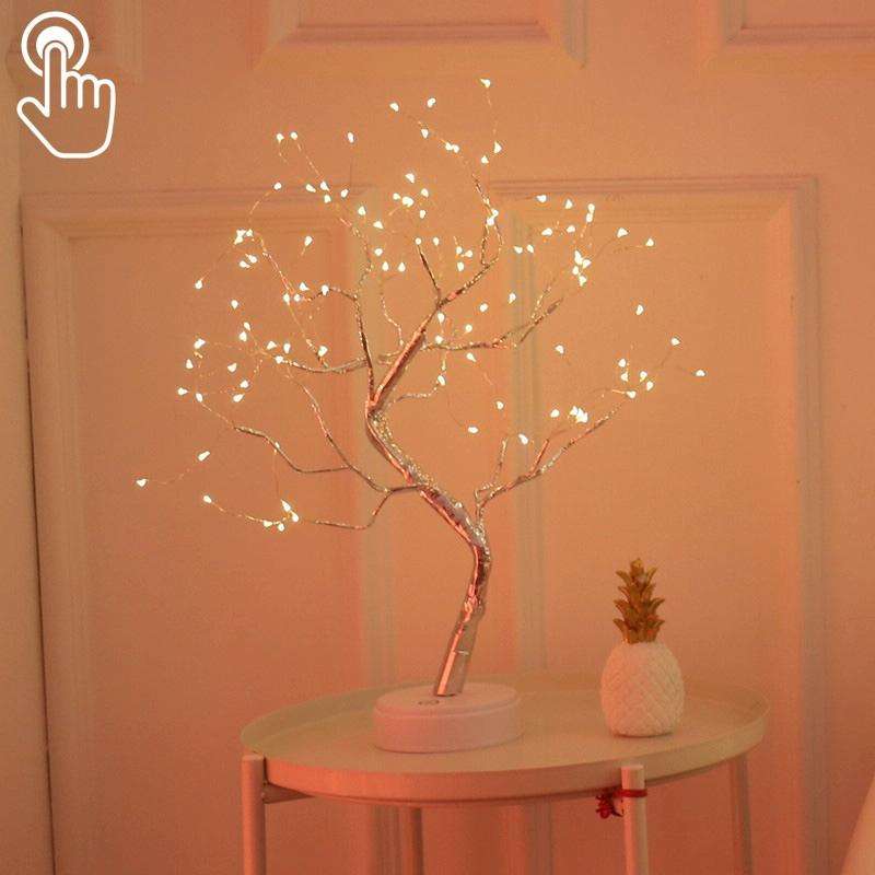 108 LEDs Copper Wire Tree Table Lamp Creative Decoration Touch Control Night Light (Warm White Li...