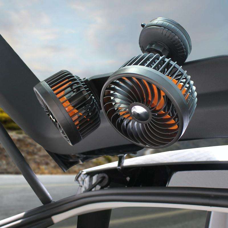 F6026 Large Suction Cup Vehicle-Mounted Double-Head Fan, Model: Cigarette Lighter with USB