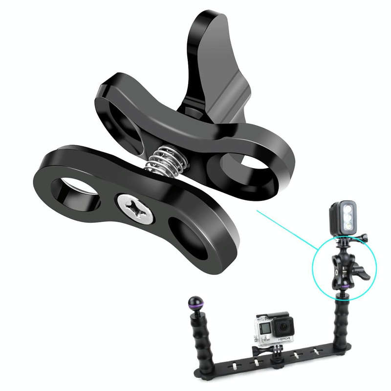 PULUZ Ball Clamp Close Hole Diving Camera Bracket CNC Aluminum Spring Flashlight Clamp for Diving...