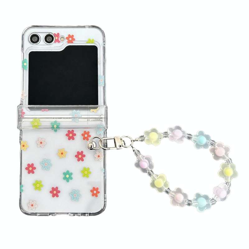 For Samsung Galaxy Z Flip5 Transparent PC All Inclusive Hinge Folding Phone Case with Bracelet(Co...
