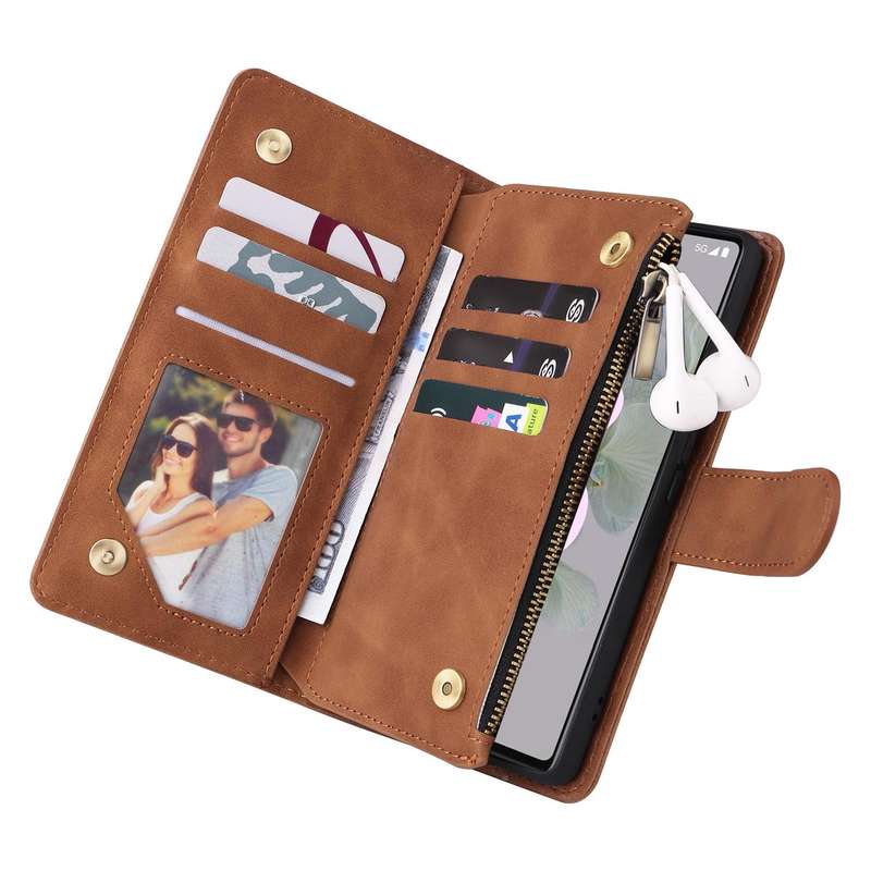 For Google Pixel 6a Multifunctional Frosted Zipper Wallet Leather Phone Case(Brown)