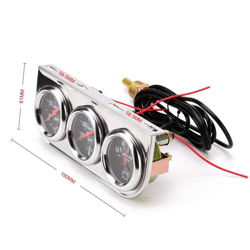 52mm 12V Universal Car Modified Triple Meter 3 in 1 Gauge Oil Press Gauge + Water Temperature Gau...