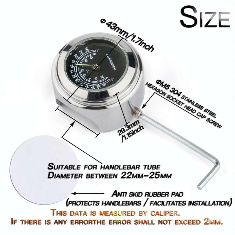 2 PCS Motorcycle 22-25mm Handlebar Thermometer (Black)