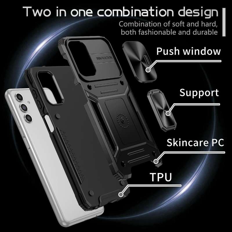For Samsung Galaxy A14 4G/5G Camshield Robot TPU Hybrid PC Phone Case(Black)