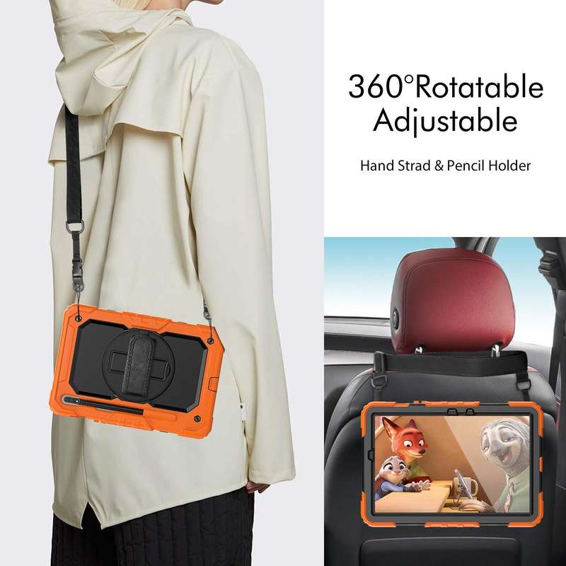 For Samsung Galaxy Tab S8 11 inch SM-X700 Silicone + PC Tablet Case with Shoulder Strap(Orange+Bl...