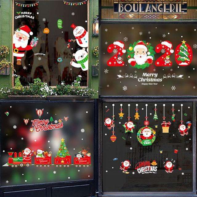 Christmas Wall Stickers Window Glass Festival Wall Stickers Santa Mural New Year Home Decoration(...