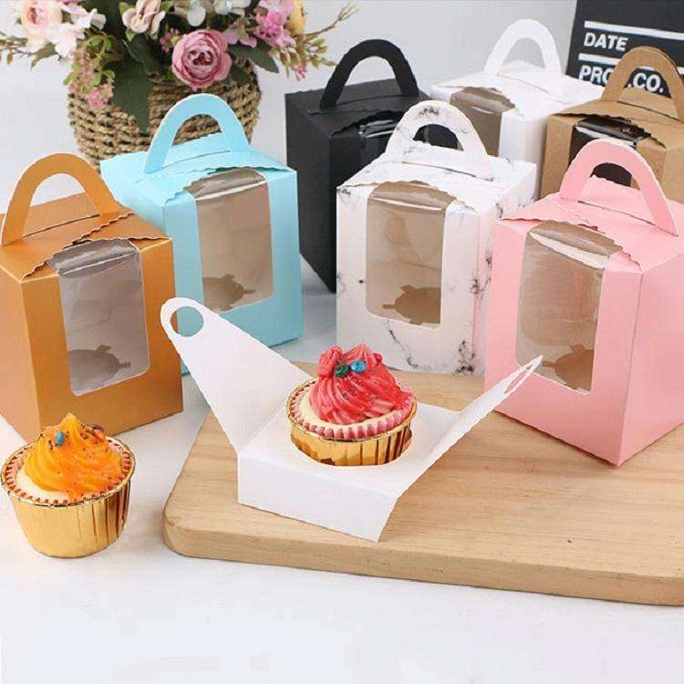 30 PCS Transparent Window 1 Piece Cardboard Portable Cup Cake Box Mousse Pastry Box White