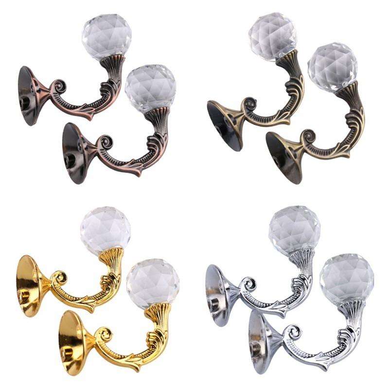 1 Pair Vintage Crystal Flower Barb Curtain Decoration Wall Hook(Silver)