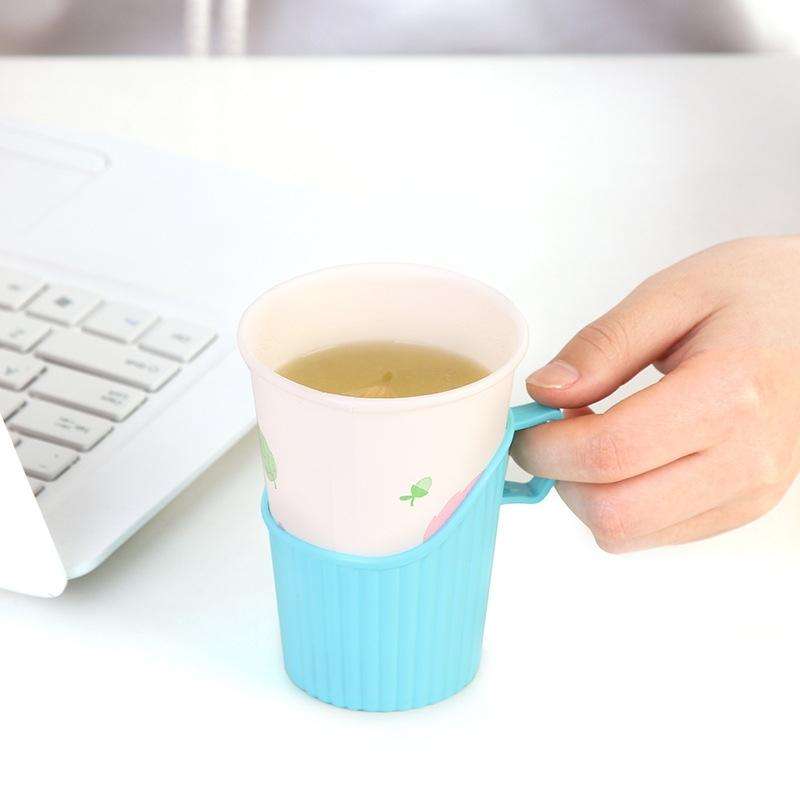 10 PCS Disposable Paper Cup Holder Plastic Anti-scald Heat Insulation Cup Holder Random Color Del...