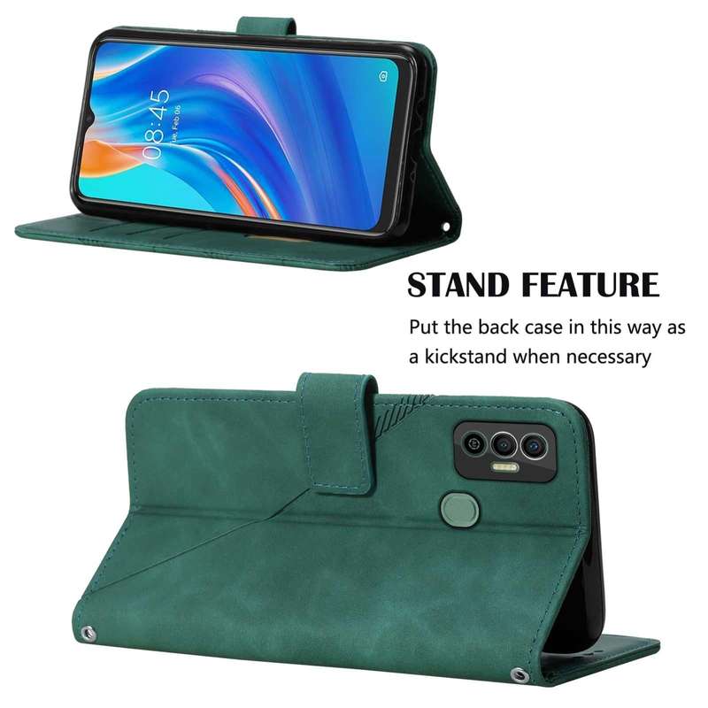For Tecno Spark 7 Crossbody 3D Embossed Flip Leather Phone Case(Dark Green)