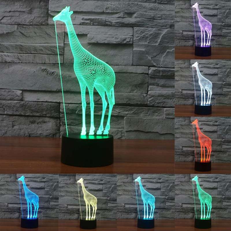 Giraffe Style 3D Touch Switch Control LED Light , 7 Color Discoloration Creative Visual Stereo La...
