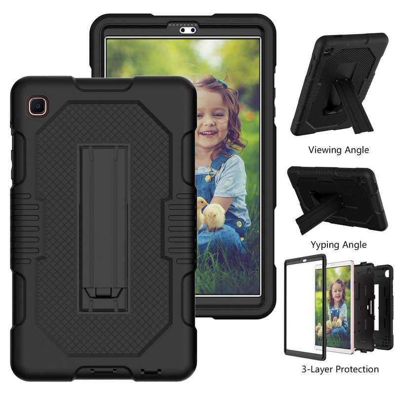 For Samsung Galaxy A7 Lite T220 Contrast Color Robot Shockproof Silicone + PC Tablet Case(Black)
