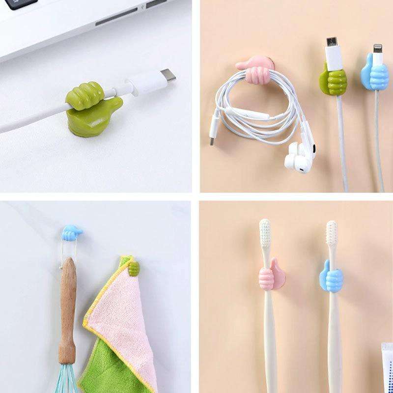 10 PCS Non-punching And Non-marking Adhesive Thumb Hook Cable Organizer(Pink)