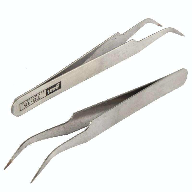 6 PCS Stainless Steel TS-10/ 11/ 12/ 13/ 14/ 15 Straight and Angled Tweezerses(Grey)