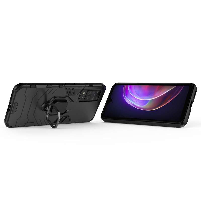 For vivo V21 Shockproof PC + TPU Protective Case with Magnetic Ring Holder(Black)