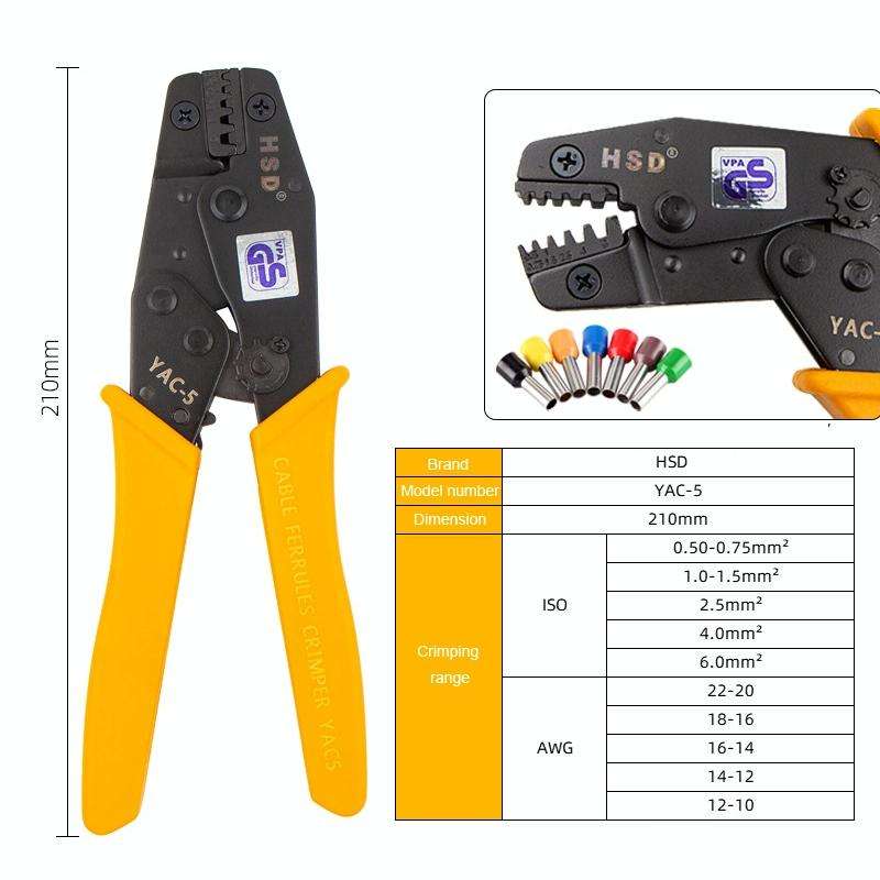 HSD YAC-5 Pressure 0.5-6mm Square Ratchet Crimping Plier European Tube And Pin Terminal Crimping ...