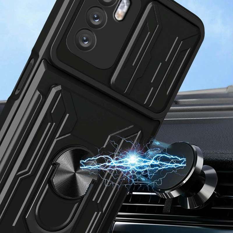For OPPO A16 Sliding Camshield TPU+PC Phone Case with Card Slot(Grey)