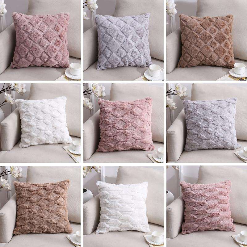 Double-Sided Plush Pillow Home Sofa Cushion Pillowcase, Size: 45x45cm Without Core(White Riling)