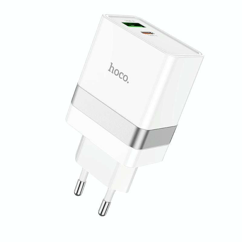 hoco N21 PD 30W Type-C / USB-C + QC 3.0 USB Mini Fast Charger, EU Plug(White)