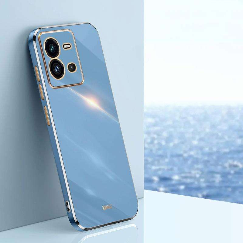 For vivo V25 XINLI Straight 6D Plating Gold Edge TPU Phone Case(Celestial Blue)