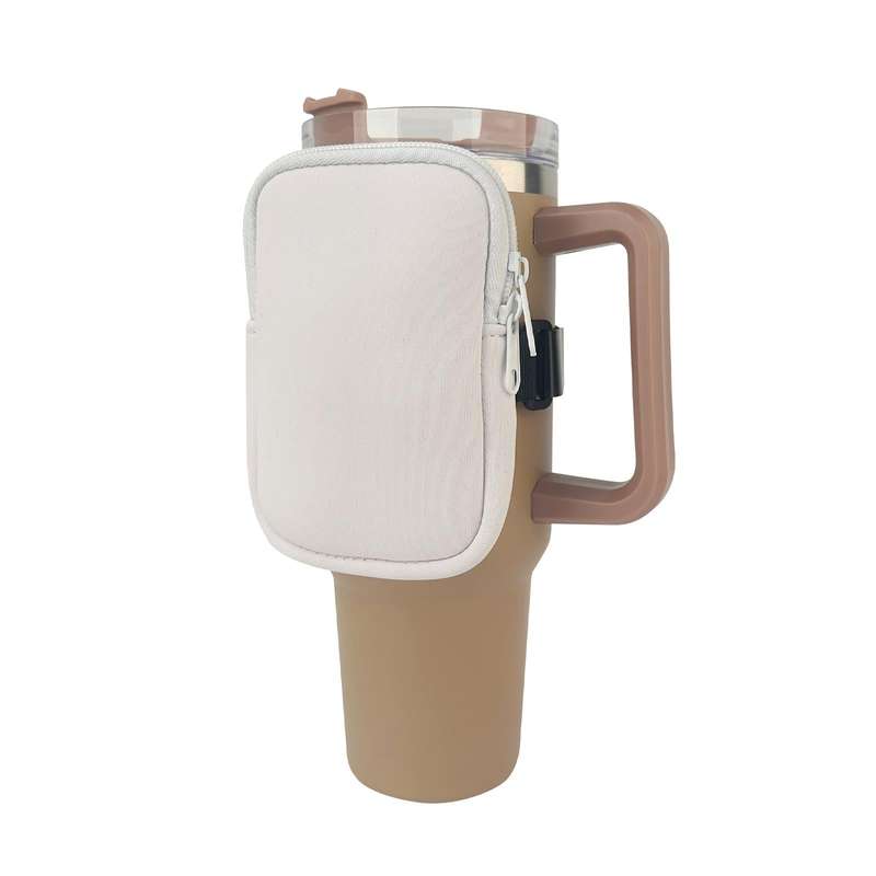 Water Cup Sided Storage Pockets With Zipper Fit For 40Oz Tumbler Single Pocket(White)