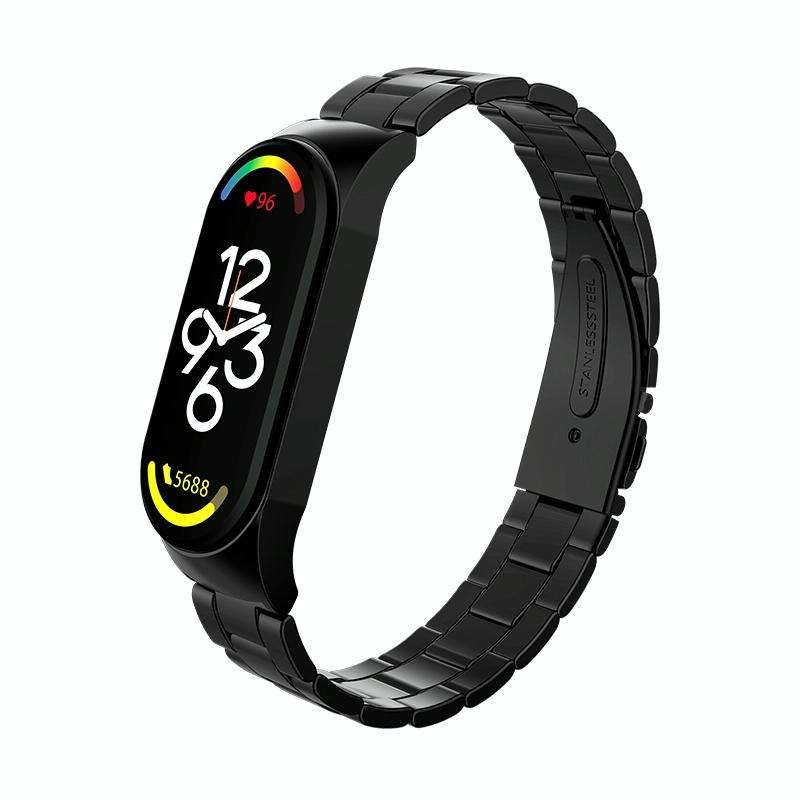 For Xiaomi Mi Band 7 Three-bead Stainless Steel Watch Band(Black)