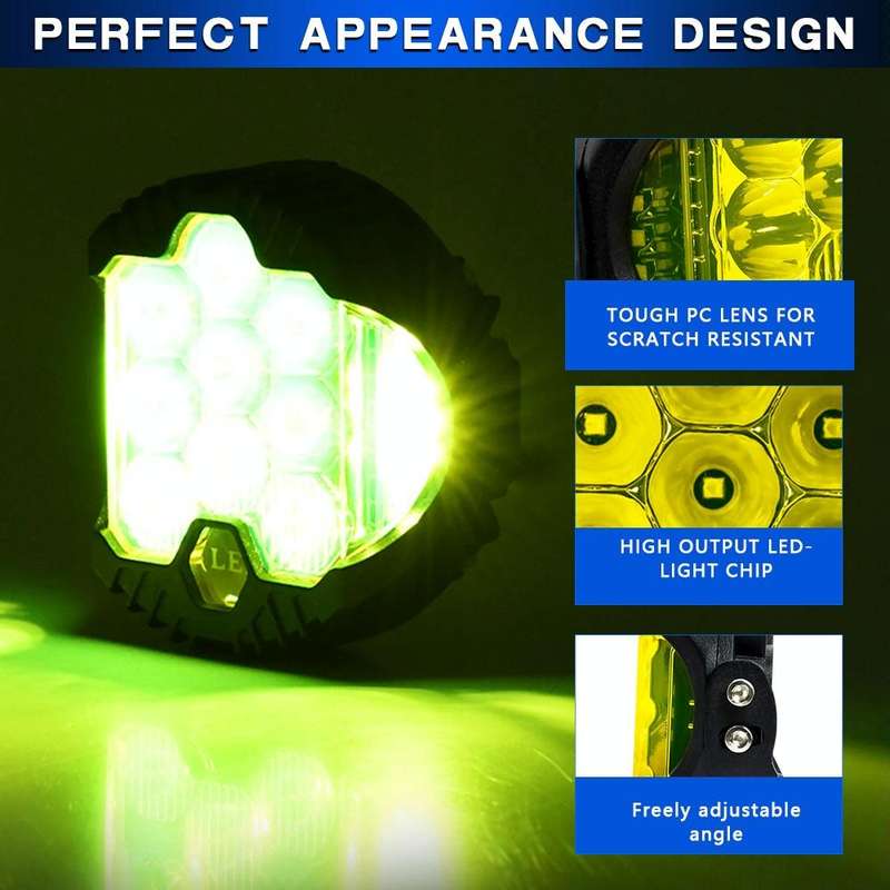 11W 12000lm 6000K 3 inch Car Three-sided Flash Work Light(Yellow Light)