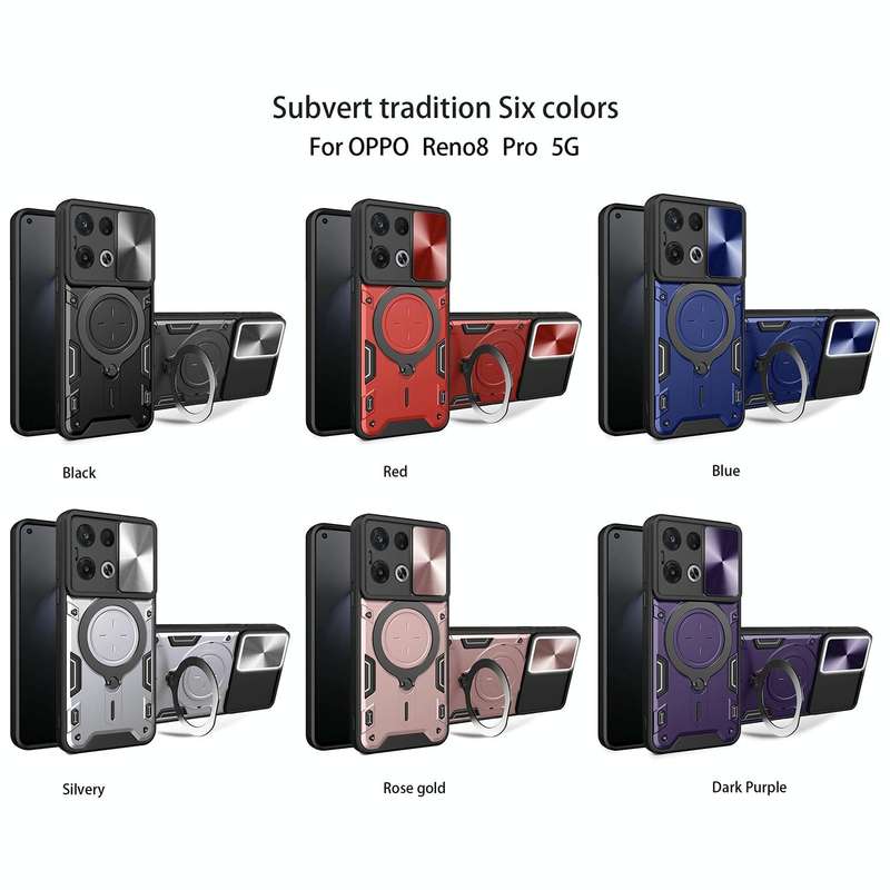 For OPPO Reno8 Pro 5G CD Texture Sliding Camshield Magnetic Holder Phone Case(Silver)